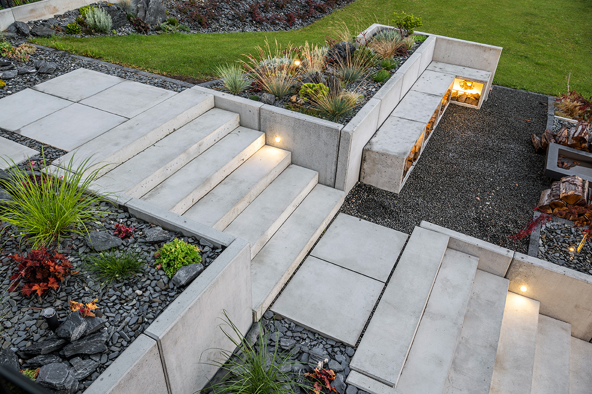 Slab steps and retaining walls